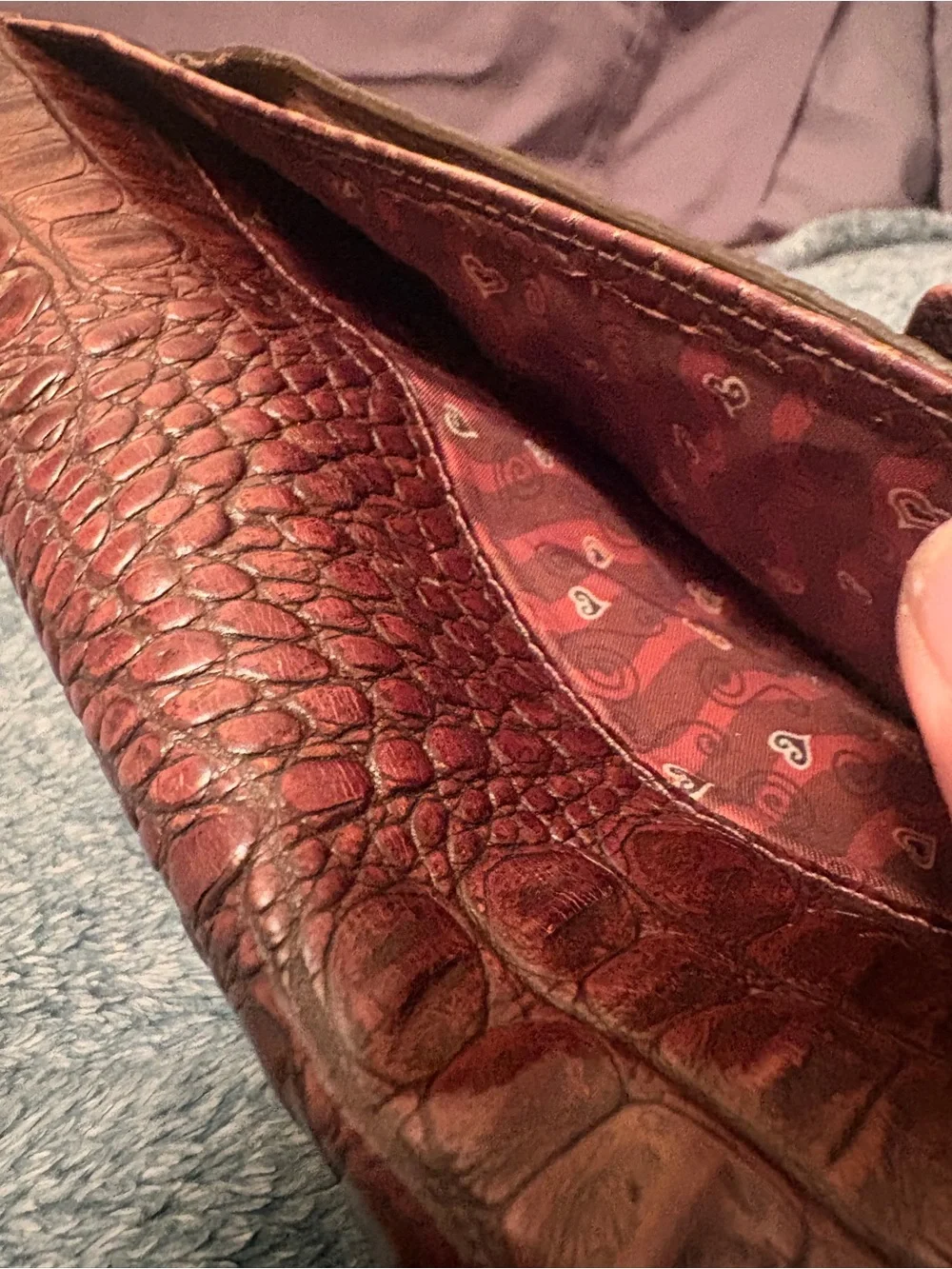 Brighton Gina Croc Leather Organizer Clutch Wallet Brown Rare Vintage Y2K